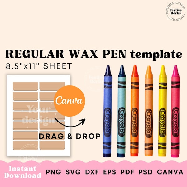 Crayon label template, Crayon wrapper template, Wax pen wrap SVG Crayon label SVG, Crayon party favors canva template download