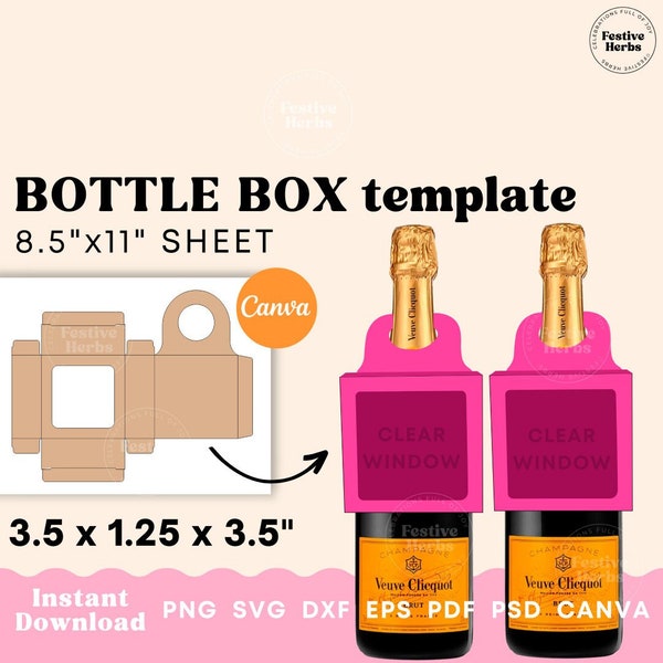 Wine bottle box template, Wine bottle tag SVG, Wine bottle tag template, Wine bottle box with clear front, Wine box SVG Wine gift box SVG