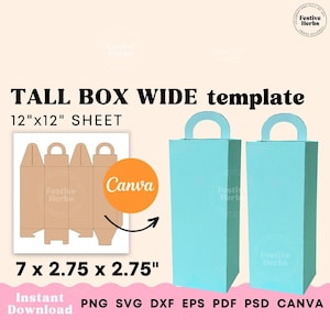 Modèle large de boîte haute, svg de boîte haute, modèle de boîte de friandises pour l'anniversaire des enfants, modèle numérique de boîte de poupée pour les cotillons, svg de boîte cadeau