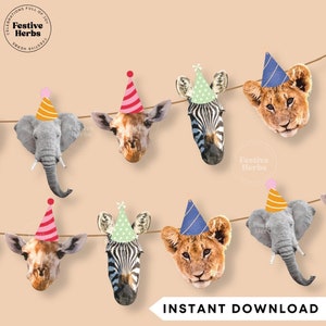 Safari kinderkamer decor, Safari Animals Garland afdrukbaar, Safari Baby shower feestdecor, Jungle dieren PNG, Safari slinger banner