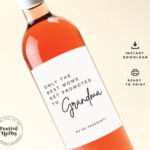 Promoted to grandma wine labels, Wine label custom, Pregnancy wine label, Pregnancy announcement for grandparents, Digital download