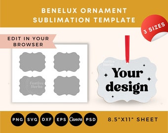 Benelux Ornament Template, Christmas Ornaments Template, Sublimation Ornaments Template, Gift Tag SVG template, Sublimation Blanks Template