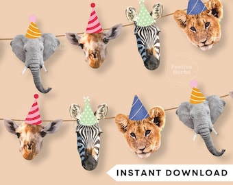 Safari nursery decor, Safari Animals Garland printable, Safari Baby shower party décor, Jungle animals PNG, Safari garland banner