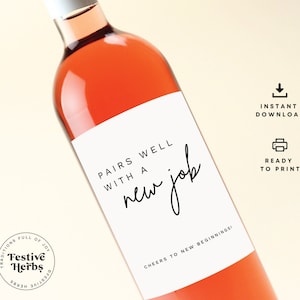 New Job gift, New Job wine label, Wine label custom, Pairs well with a new job, Wine label printable, Gift for new job, New job gift idea