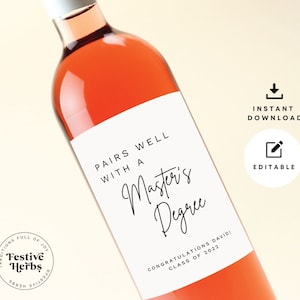 Cadeaux de fin d'études, Cadeaux de fin d'études pour elle, Cadeaux de fin d'études pour lui, Étiquette de vin pour l'obtention du diplôme, Cadeau de fin d'études de maîtrise Étiquette de vin PDF