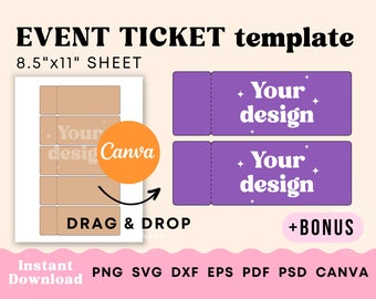 Event ticket template, Ticket template Canva Printable, Ticket SVG, Invitation template ticket digital download