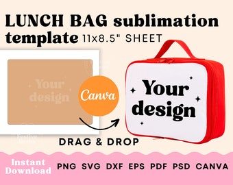 Lunch bag template, Kids Lunch bag sublimation template, Lunch tote SVG canva template for sublimation, Lunch bag template download