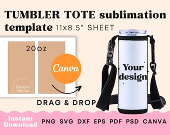 Tumbler tote sublimation template, 20oz tumbler carry bag sublimation canva template, Tumbler tote svg Instant download