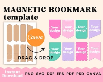 Magnetic bookmark svg, Magnetic bookmark Template, Page holder SVG, Printable Bookmark Canva template Instant download