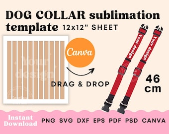 Dog collar template, Dog collar sublimation template, Dog bandana sublimation canva template, Instand download, Dog tag svg