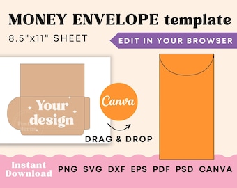 Money Holder, Money Envelope Template, Money envelope SVG, Budget envelope, template Canva, Envelope template Cricut, Envelope template svg