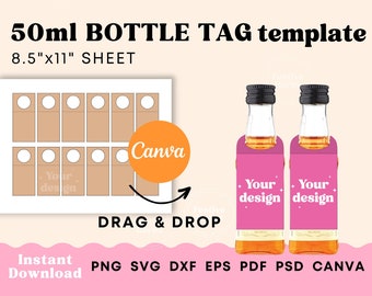 Mini liquor bottle labels printable, Mini liquor bottle tags, Wine tag template for 50ml bottles, Mini wine bottle favor tags template