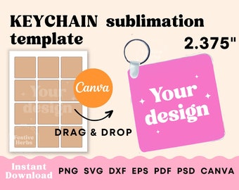 Plantilla de sublimación de llavero cuadrado de 2.375" x 2.375", plantilla de llavero cuadrado SVG Canva Cricut, sublimación de llavero Descarga instantánea
