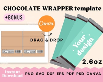 Chocolate Bar Wrapper Template, Party favor template Candy bar, Chocolate bar personalized Party favor Canva template