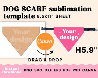 Sublimazione della bandana per cani, modello bandana per cani SVG, modello canva personalizzato sciarpa per cani, sublimazione della bandana per animali domestici H6 pollici Download istantaneo