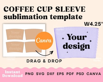 Koffiekopje mouw sjabloon, Cup mouw sublimatie sjabloon, Koffie kopje mouw SVG Canva sjabloon, Cup mouw houder, Cup mouw isolator