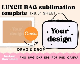 Lunch bag template, Kids Lunch bag sublimation template, Lunch tote SVG canva template for sublimation, Adult lunch bag template download