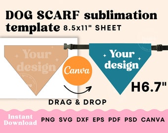 Sublimazione della bandana per cani, modello bandana per cani SVG, modello canva personalizzato sciarpa per cani, sublimazione della bandana per animali domestici H6.7 pollici Download istantaneo