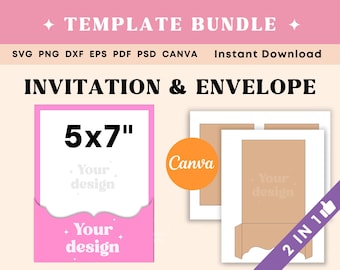 Single Pocket Invitation template, 5x7 inch Pocket Wedding invitation template, Pocket envelope template, SVG Invitation holder on one side