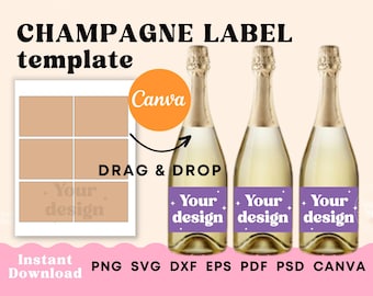 Champagne label template, Champagne label SVG Canva template, Champagne bottle sticker, Bottle tag template Instant download labels custom