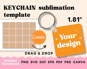 Plantilla de llavero para sublimación, Llavero cuadrado Svg Png, Plantilla de sublimación canva, Llavero personalizado Descarga instantánea