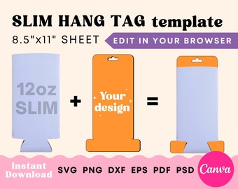 Hang Tag template, 12oz SLIM Can Cooler hang tag template, Beer Cooler tag Template, Can sleeve display Custom branded hang tag Canva, SVG