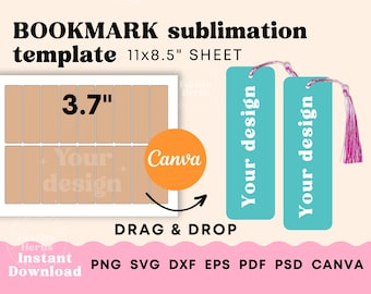 May include: A digital template for creating bookmarks. The template includes 12 bookmark designs, each measuring 3.7 inches in height. The template is designed to be used with Canva, a popular graphic design platform. The template is available in PNG, SVG, DXF, EPS, PDF, PSD, and CANVA formats.