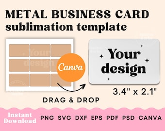 Metal Business Card Sublimation template, Business Card Template Canva, Business card SVG, Label template Instant download