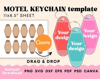 Motel Keychain Template, Motel key SVG cut file, Sublimation template for motel keychain PNG, Custom keychain Instant Download