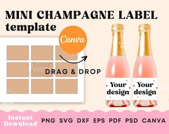 Mini Champagne bottle Label template, Mini champagne label template SVG, Champagne label bridal, Champagne Bottle tags stickers download