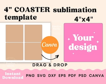Square Coaster Template, 4inch Square Cup Coaster Sublimation Template, Car coaster sublimation, Square coaster SVG PNG Canva template