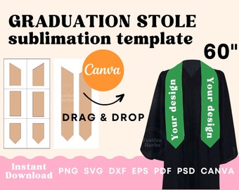 60inch Graduation Stole Template, Stole Template SVG, Canva, Sublimation template Graduation Stole, Graduation template, Grad stole template