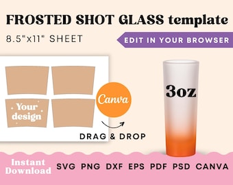 3oz Shot Glass template, Frosted Shot glass SVG, Shot glass sublimation template, Canva template for Frosted glass 3oz sublimation template