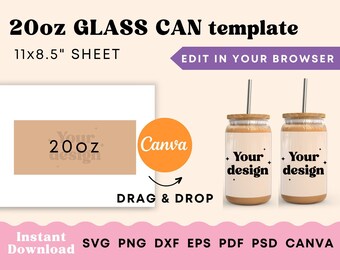 20oz Glass can wrap template, Beer can template for sublimation, 16oz Can glass wrap SVG, Libby glass template, Libby glass SVG template PNG