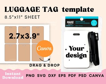 Luggage Tag Template, Luggage tag sublimation template Canva, SVG, PNG template for personalized luggage tag