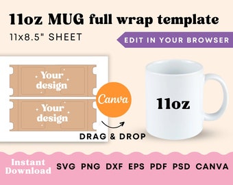Modello tazza da 11 once, modello di sublimazione tazza da 11 once, modello di avvolgimento tazza, tazza SVG, PNG sublimazione tazza, modello tazza per sublimazione, Canva