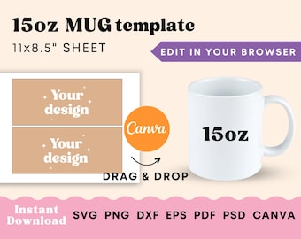 15oz Mug template, 15oz Mug sublimation template, Mug template sublimation, Mug template SVG, Cricut, Mug wrap template, Mug template PNG