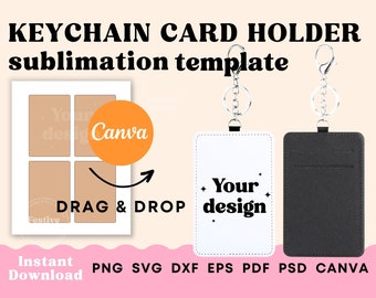 Keychain card holder template, Sublimation slim wallet template, Wallet keychain holder sublimation template, Card holder template canva