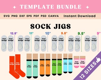 Sock jig template BUNDLE, Sock jig sublimation, Sock insert template, Ankle sock template SVG,  No show sock template for sublimation dxf