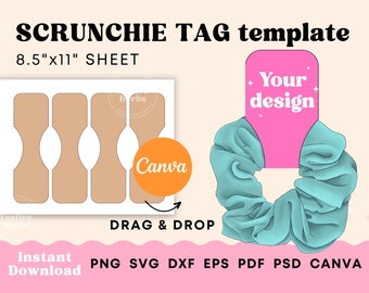 Scrunchie tag template, Scrunchie tag svg Canva template, Printable Scrunchie tag printable label, Scrunchie holder Instant Download