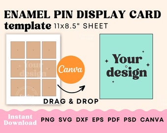 Enamel Pin Display Card Template, Enamel pin packaging diplay card svg, Enamel pin card template, Keychain Display Card Template