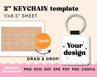 Plantilla de llavero de cuero cuadrado, plantilla de sublimación Plantilla de llavero SVG Canva Cricut, Sublimación de llavero cuadrado Descarga instantánea