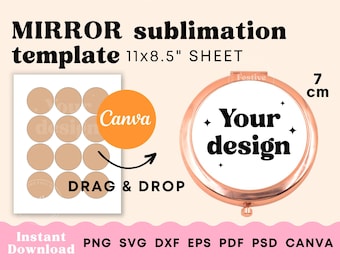 Compact mirror sublimation template, Mirror label template, Compact mirror template for bride favor gift bridesmaids, Label template canva