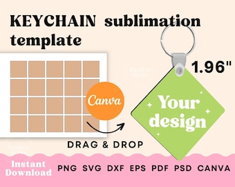 Plantilla de llavero para sublimación, Llavero cuadrado Svg Png, Plantilla de sublimación canva, Llavero personalizado Descarga instantánea