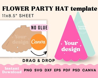 Party hat template, No glue Party hat SVG, Birthday hat svg, Printable birthday party template for hat, Party hats for kids Instant Download