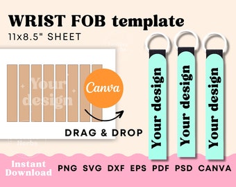 Wrist Fob Template, Wristlet Sublimation Template, Neoprene wristlets Sublimation, Canva template SVG DXF PNG