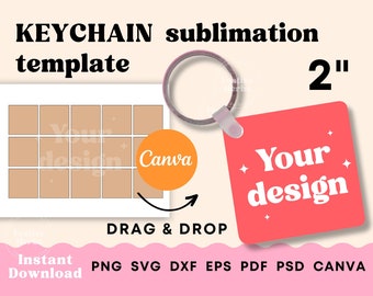 Plantilla de llavero SVG Canva Cricut, Plantilla de sublimación de llavero cuadrado, Diseños digitales de llavero, Sublimación de llavero Descarga instantánea