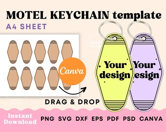 Motel Keychain Template, Motel keychain SVG cut file, Sublimation template for motel key chain custom, Instant Download A4 paper