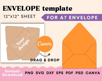 Modello di busta per invito 5x7, busta SVG, modello di busta cricut, modello di busta Canva, modello stampabile, download immediato