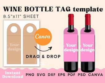 Wine tag template, Wine bottle tag template, Wine tag svg wedding, Wine gift tag printable for baby shower, bridal shower, birthday